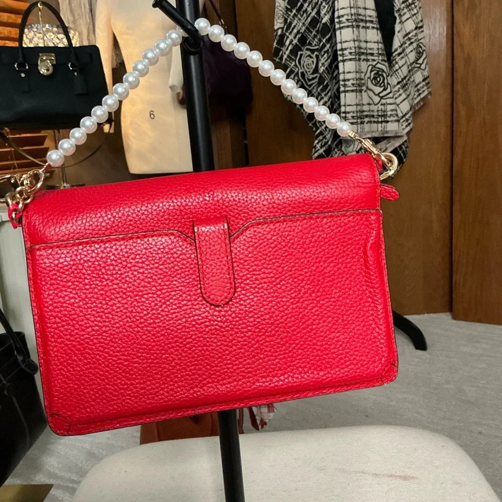 Michael Kors Leather Wallet with removable (Red Braided/Custom Faux Pearl chain - Picture 11 of 14